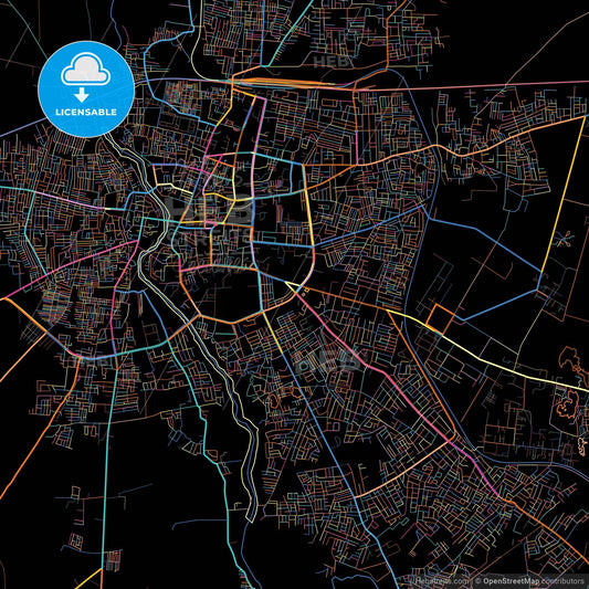 Akola, Maharashtra, India, colorful city map on black background