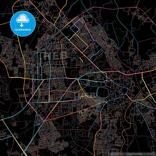 Jamnagar, Gujarat, India, colorful city map on black background
