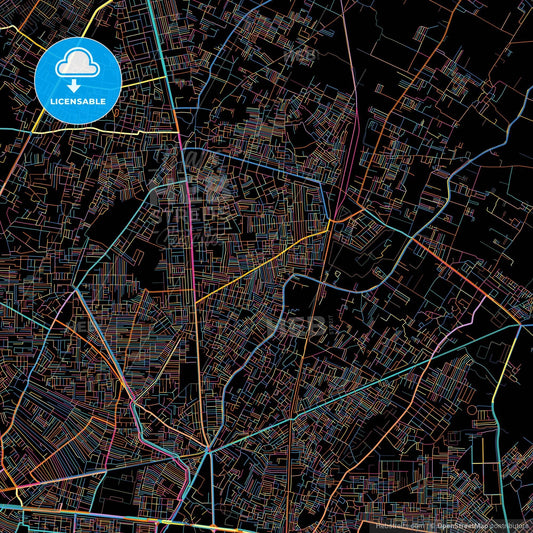 Loni, Uttar Pradesh, India, colorful city map on black background