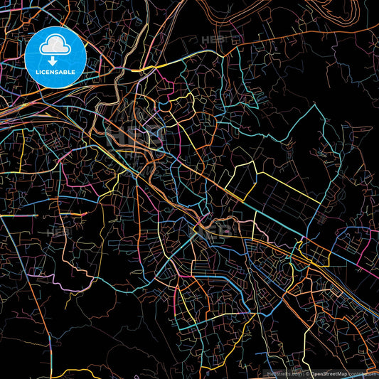 Ulhasnagar, Maharashtra, India, colorful city map on black background