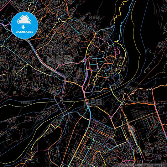 Jammu, India, colorful city map on black background