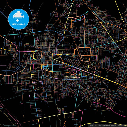 Sangli-Miraj Kupwad, Maharashtra, India, colorful city map on black background