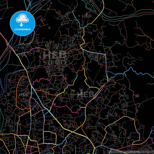 Mangalore, Karnataka, India, colorful city map on black background