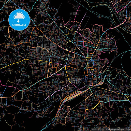 Erode, Tamil Nadu, India, colorful city map on black background
