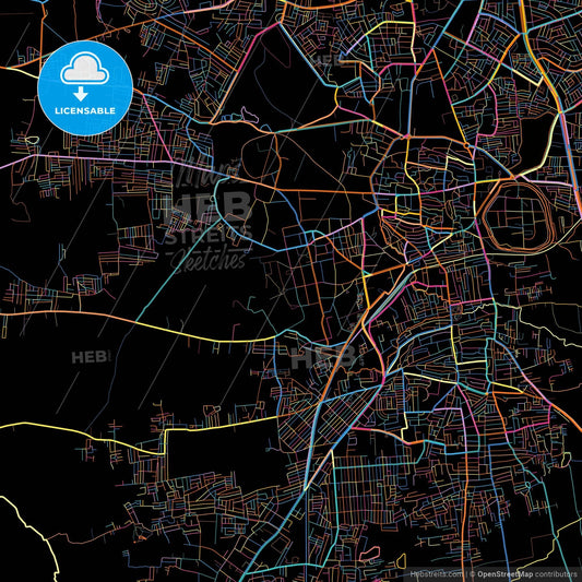 Belgaum, Karnataka, India, colorful city map on black background