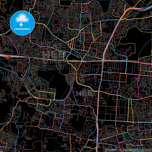 Ambattur, Tamil Nadu, India, colorful city map on black background