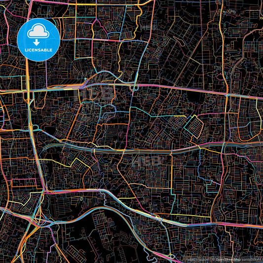 East Jakarta, Indonesia, colorful city map on black background