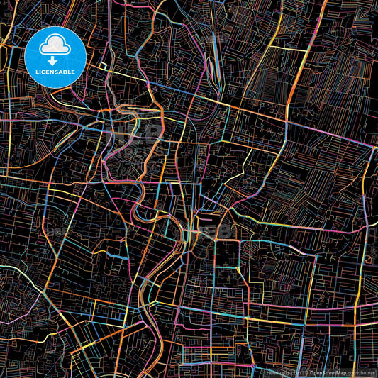 Surabaya, East Java, Indonesia, colorful city map on black background