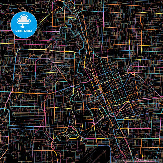 Medan, North Sumatra, Indonesia, colorful city map on black background