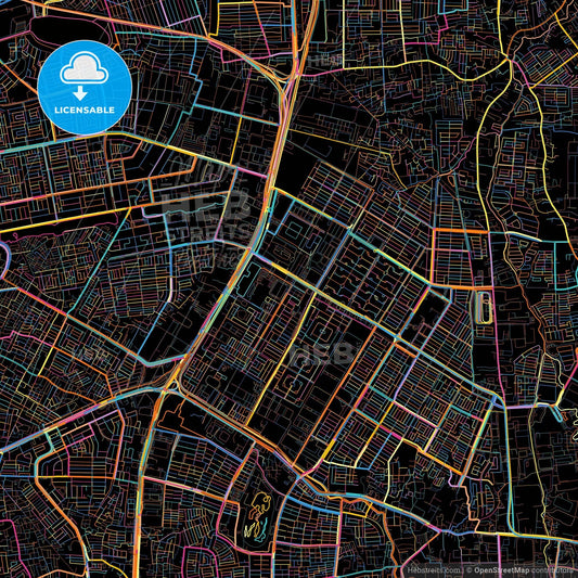 North Jakarta, Indonesia, colorful city map on black background