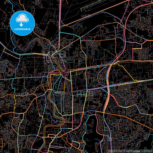 Tangerang, Banten, Indonesia, colorful city map on black background