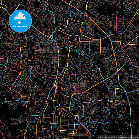 Bandar Lampung, Lampung, Indonesia, colorful city map on black background