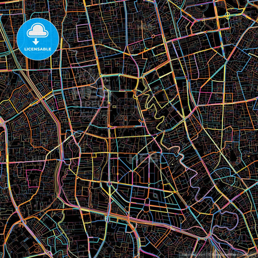 Central Jakarta, Indonesia, colorful city map on black background