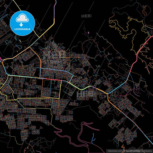 Batam, Kepulauan Riau, Indonesia, colorful city map on black background