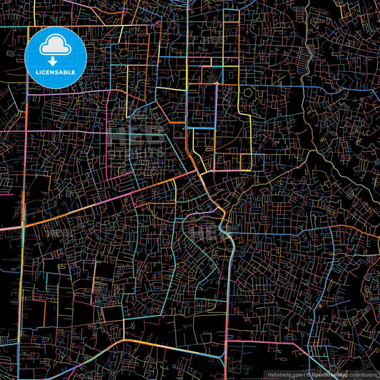 Pekanbaru, Riau, Indonesia, colorful city map on black background