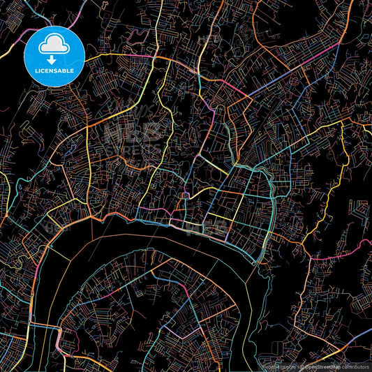 Samarinda, East Kalimantan, Indonesia, colorful city map on black background