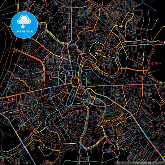 Banjarmasin, South Kalimantan, Indonesia, colorful city map on black background