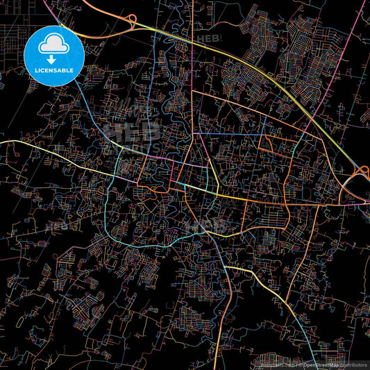 Serang, Banten, Indonesia, colorful city map on black background