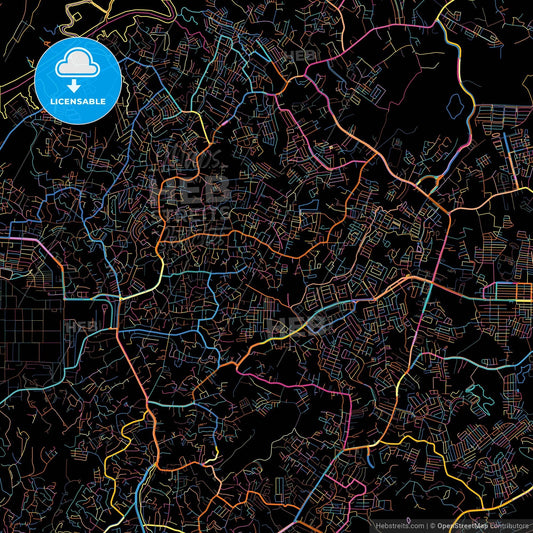 Balikpapan, East Kalimantan, Indonesia, colorful city map on black background