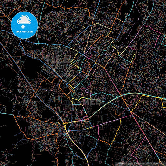 Cimahi, West Java, Indonesia, colorful city map on black background