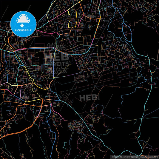 Kupang, East Nusa Tenggara, Indonesia, colorful city map on black background