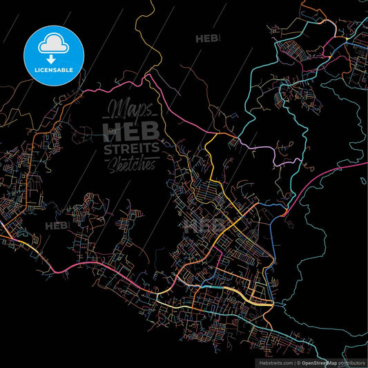 Jayapura, Papua, Indonesia, colorful city map on black background