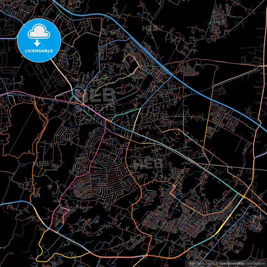 Cilegon, Banten, Indonesia, colorful city map on black background
