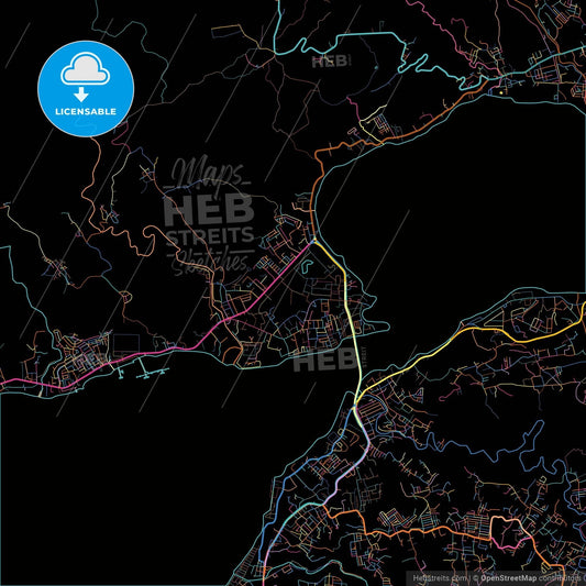 Ambon, Maluku, Indonesia, colorful city map on black background