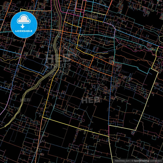 Kediri, East Java, Indonesia, colorful city map on black background