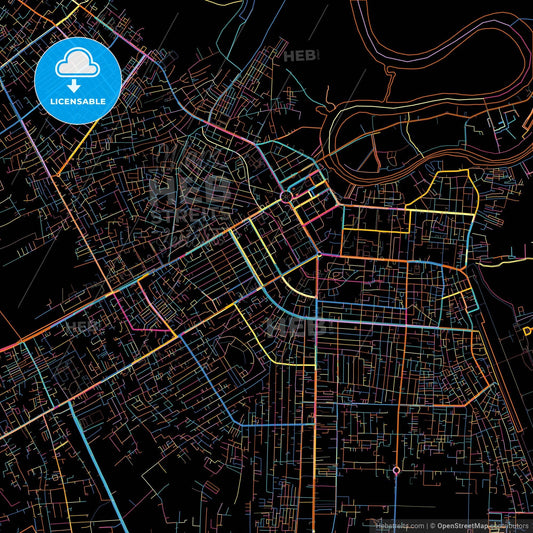 Palangka Raya, Central Kalimantan, Indonesia, colorful city map on black background