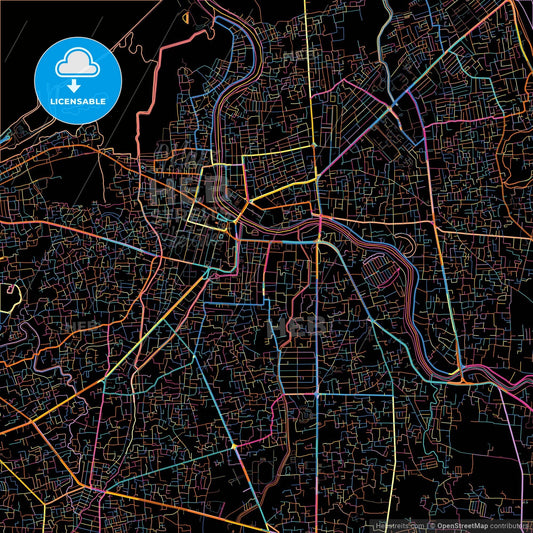Banda Aceh, Aceh, Indonesia, colorful city map on black background
