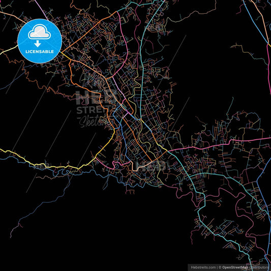 Padang Sidempuan, North Sumatra, Indonesia, colorful city map on black background