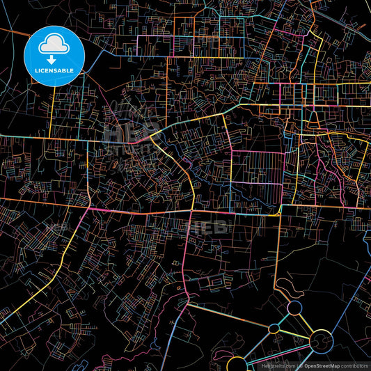 Banjarbaru, South Kalimantan, Indonesia, colorful city map on black background