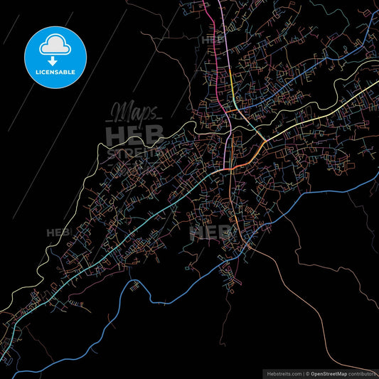 Lubuklinggau, South Sumatra, Indonesia, colorful city map on black background