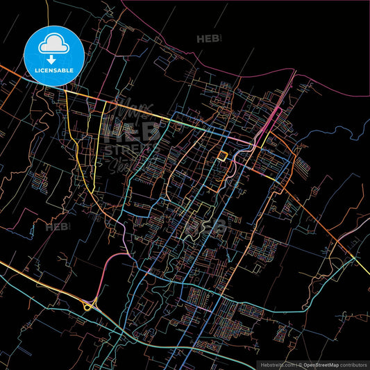 Pasuruan, East Java, Indonesia, colorful city map on black background
