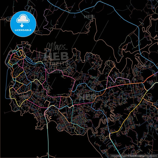 Tanjung Pinang, Kepulauan Riau, Indonesia, colorful city map on black background