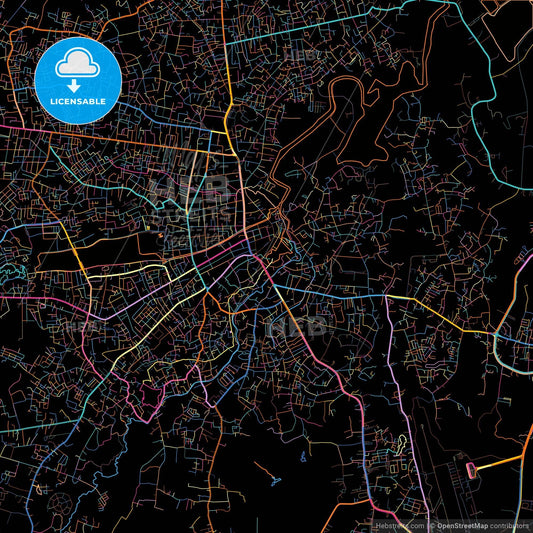 Pangkal Pinang, Bangka Belitung, Indonesia, colorful city map on black background