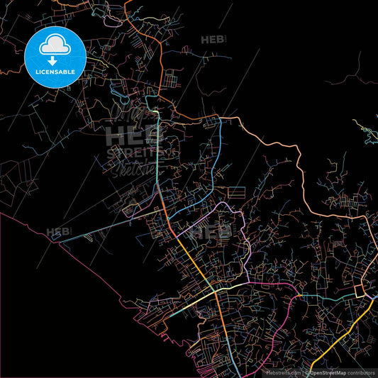 Tarakan, North Kalimantan, Indonesia, colorful city map on black background