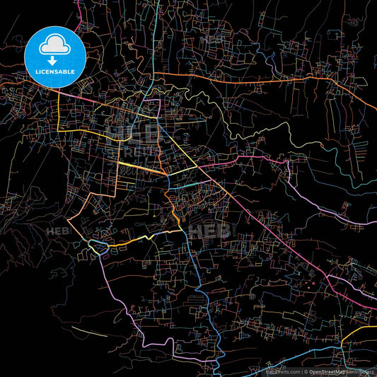 Batu, East Java, Indonesia, colorful city map on black background