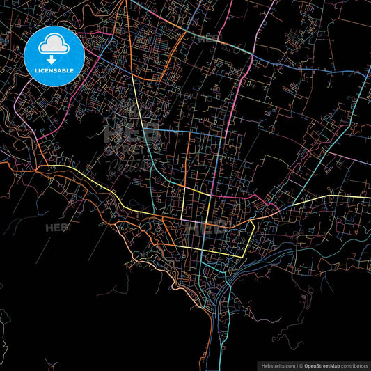 Gorontalo, Gorontalo, Indonesia, colorful city map on black background