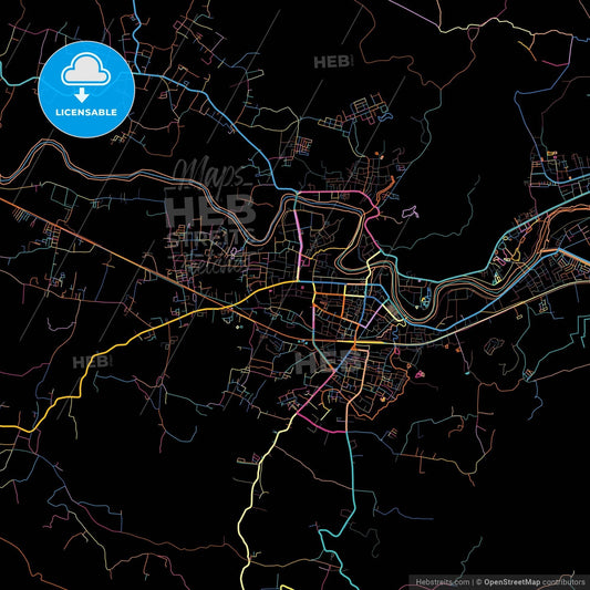 Banjar, West Java, Indonesia, colorful city map on black background