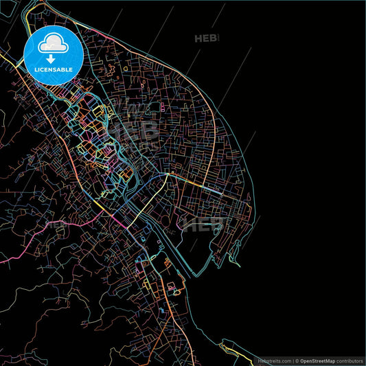 Lhokseumawe, Aceh, Indonesia, colorful city map on black background