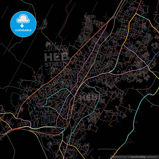 Prabumulih, South Sumatra, Indonesia, colorful city map on black background