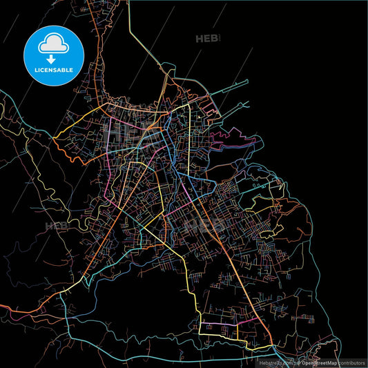 Palopo, South Sulawesi, Indonesia, colorful city map on black background