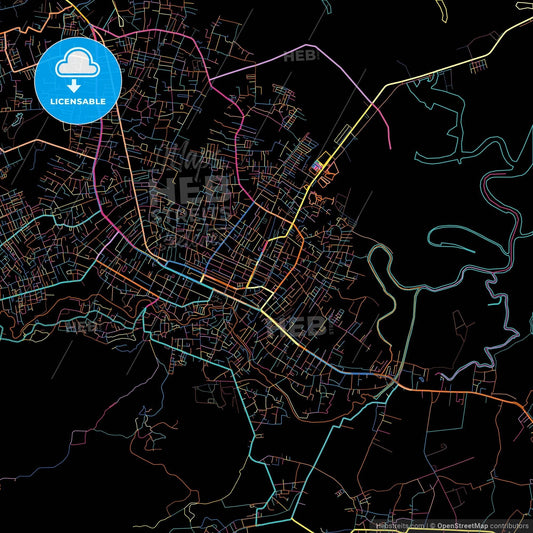 Langsa, Aceh, Indonesia, colorful city map on black background