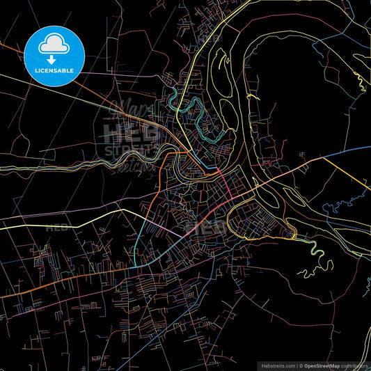 Tanjungbalai, North Sumatra, Indonesia, colorful city map on black background