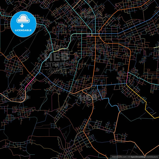 Metro, Lampung, Indonesia, colorful city map on black background