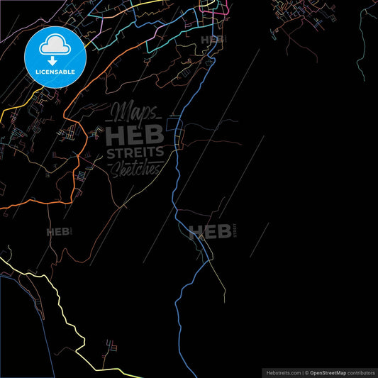 Baubau, Southeast Sulawesi, Indonesia, colorful city map on black background