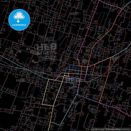 Blitar, East Java, Indonesia, colorful city map on black background