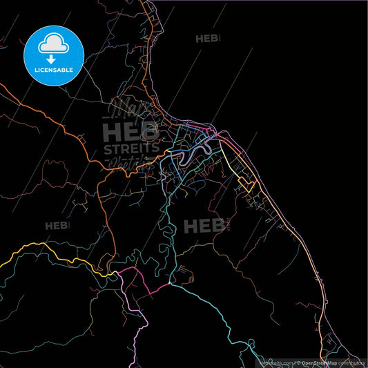 Gunungsitoli, North Sumatra, Indonesia, colorful city map on black background